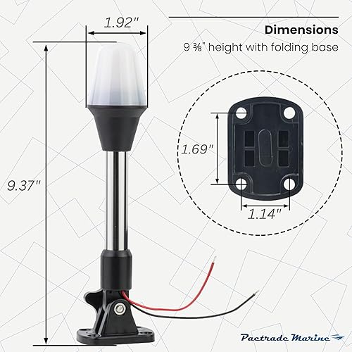 Miniatura 4 de Pactrade Marine Luces de Navegación Omnidireccionales para Barcos  Luz de Popa Blanca Incandescente de 9.4 Pulgadas (Montaje en Superficie, Base