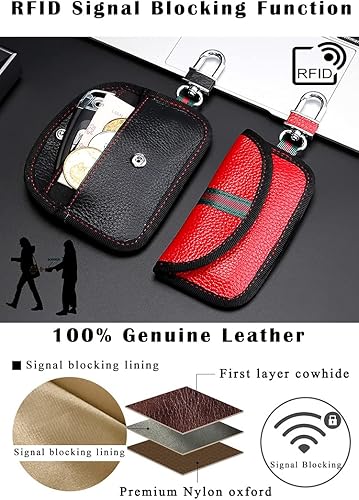 Miniatura 4 de VAWcornic Faraday - Paquete de 2 bolsas para llavero, de piel auténtica, bloqueo de señal RFID, bloqueo de señal sin llave, funda para llave para