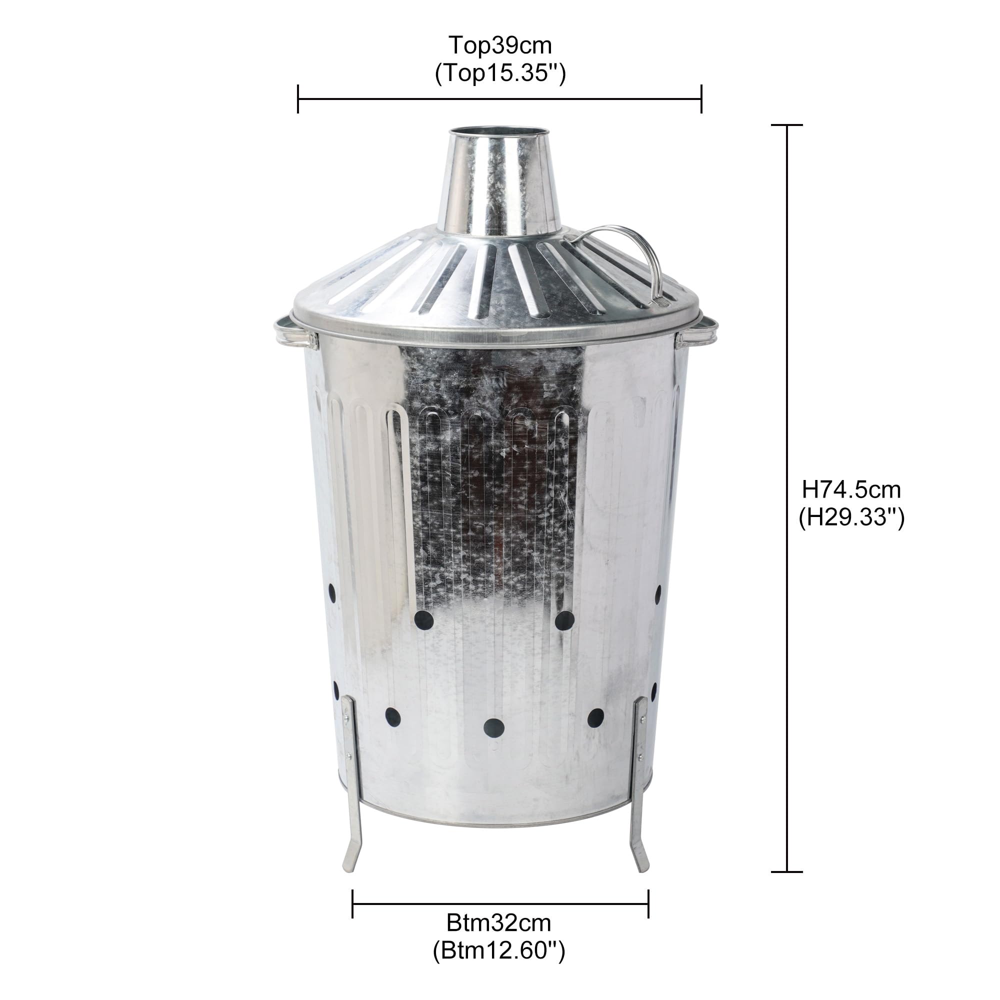 CrazyGadget® Small Medium Large Extra Large Galvanised Metal Incinerator Fire Burning Bin with Special Locking Lid (60 Litre) — view 2