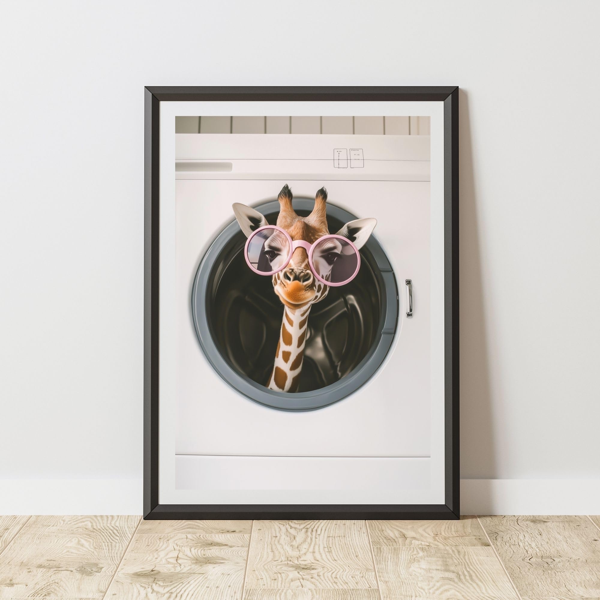 60 Second Makeover Limited Giraffe In Tumble Drier Print Wall Art Utility Room Accessories Bathroom Art Home Decoration Laundry Room Wall Decor Bathroom Accessories No Frame - A3