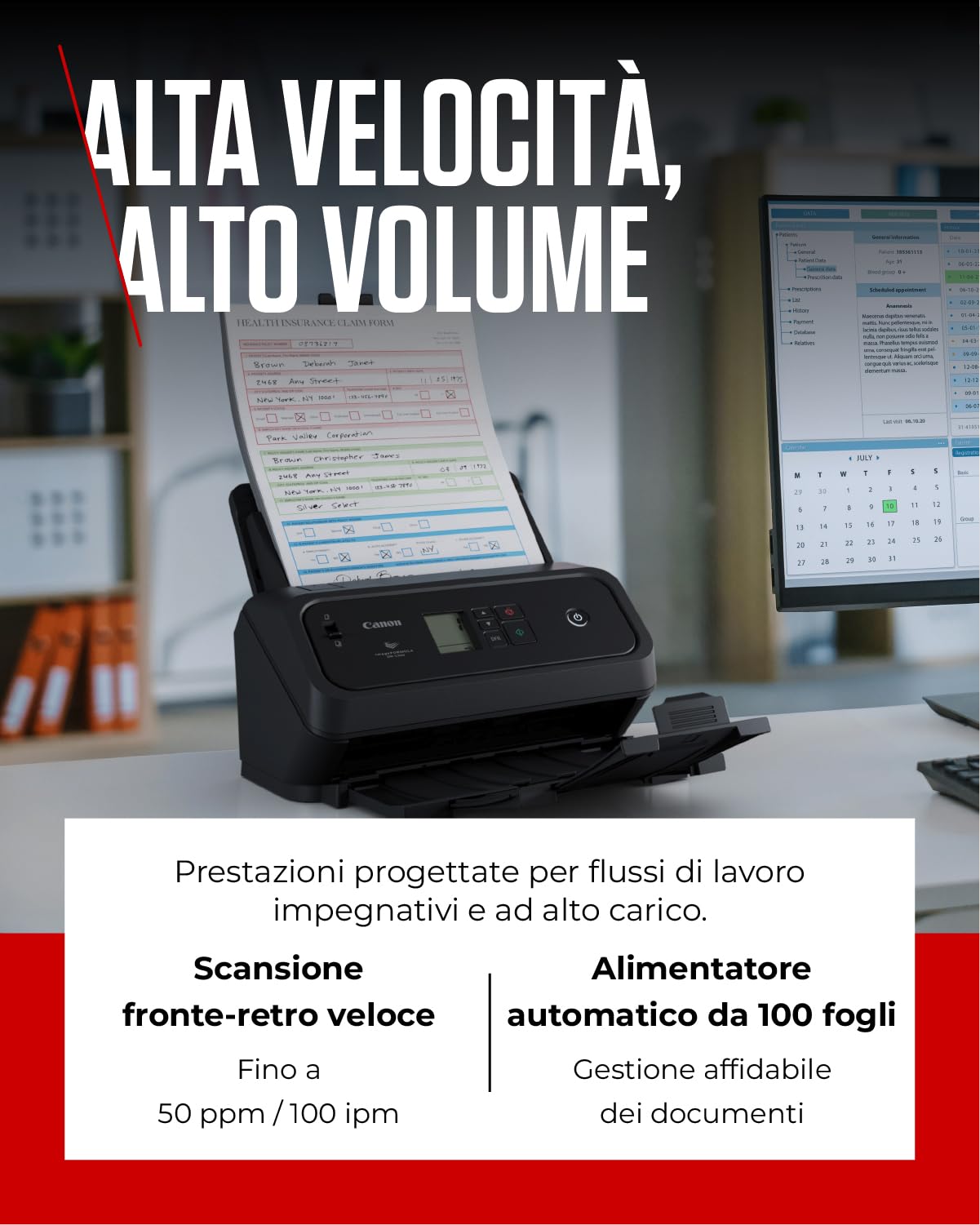 Canon imageFORMULA DR-C350 Scanner documenti A4 | Design compatto e avanzata elaborazione immagini per ufficio | Alimentatore automatico da 100 fogli | Con Canon CaptureOnTouch Pro