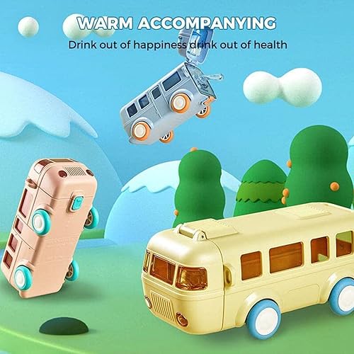 Miniatura 2 de Botella de agua de autobús con ruedas, taza de agua portátil de 16 onzas en forma de autobús, botella de agua para niños con correa, tapa abatible