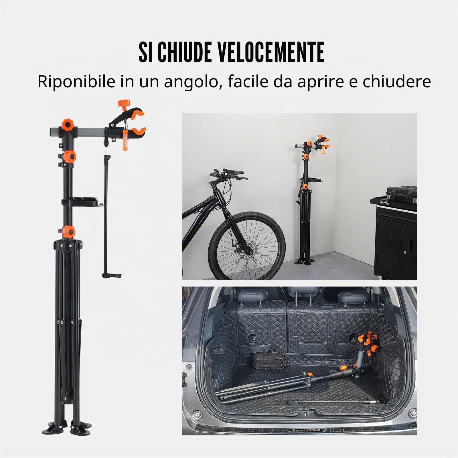 VEVOR Cavalletto di riparazione per biciclette, supporto di montaggio, 36,3 kg, 1079,5 – 1900 mm, altezza regolabile, quattro gambe