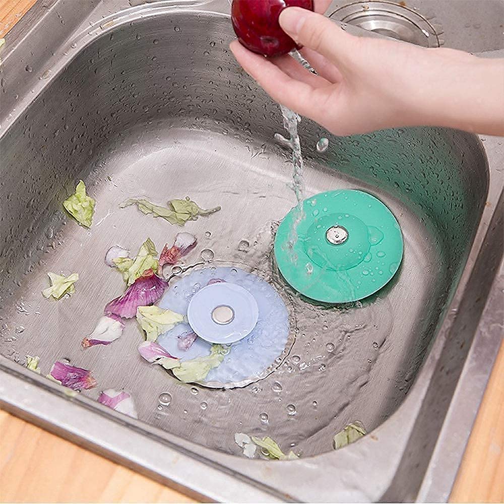 Nikrim™ Drain Stoppers, 2-in-1 Silicone Kitchen Sink Plugs with Hair Catcher, Universal Drain Plug for Kitchen Bathroom (Multicolour, 3 Pieces)