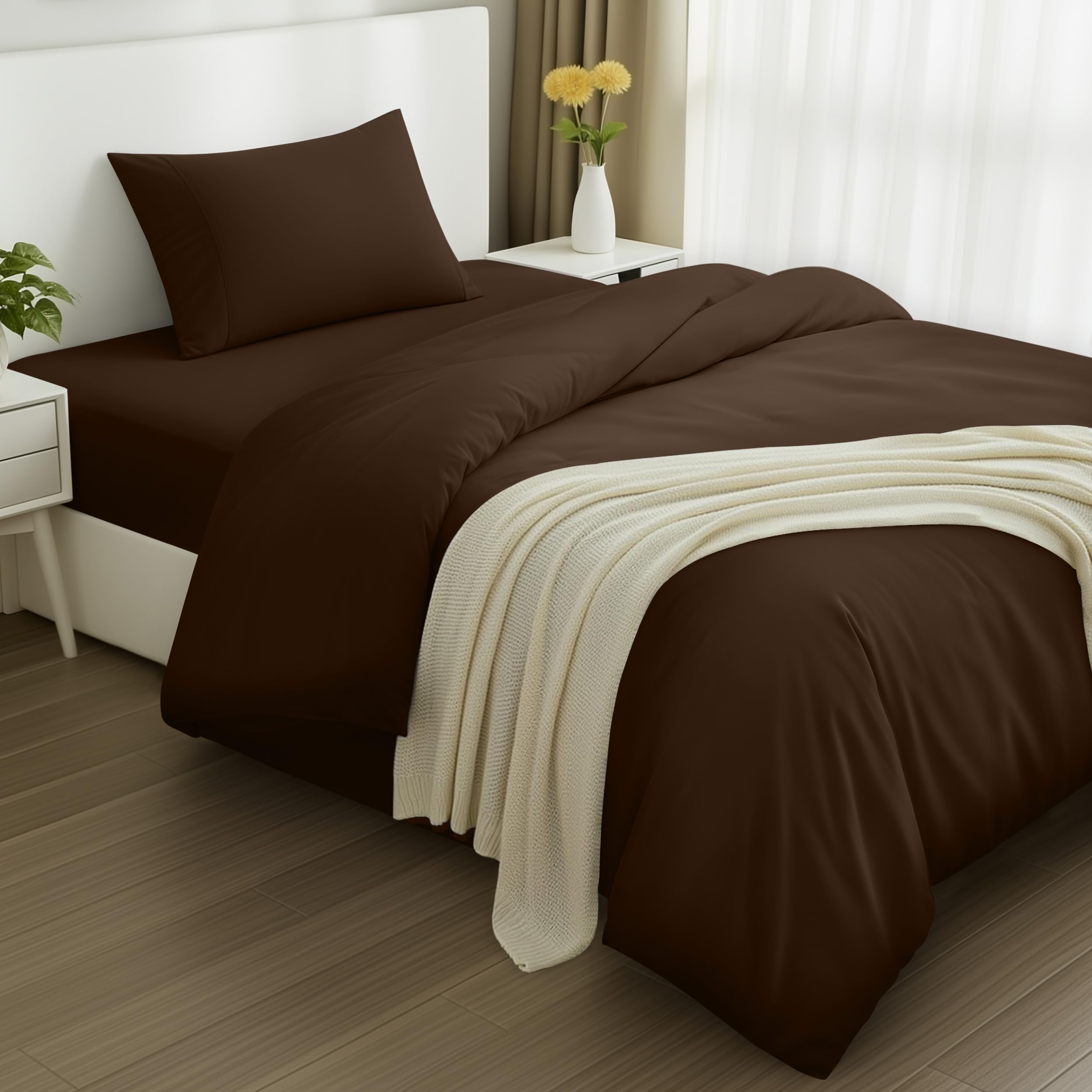 Utopia Bedding 3 Piece Double Bedding Set - Duvet Cover, Fitted Sheet with Pillow cases - Soft Brushed Microfiber (Brown) โ image 1