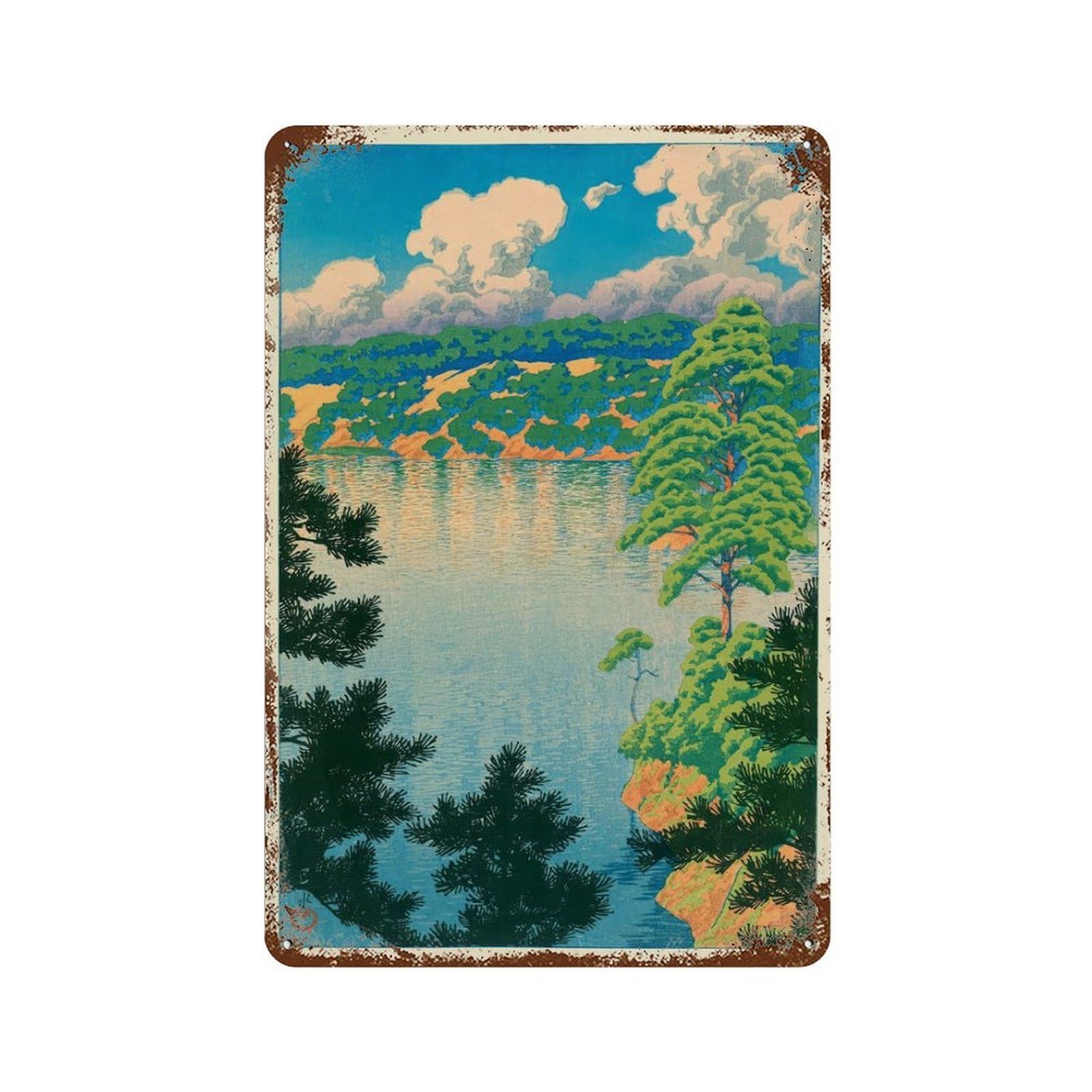 xiaoxiaoshen Japanese Lake Woodblock Wall Decor Art Metal Tin Poster Modern Home Decor Art Home Bar Shop Decorations Vintage Sign 30x20cm