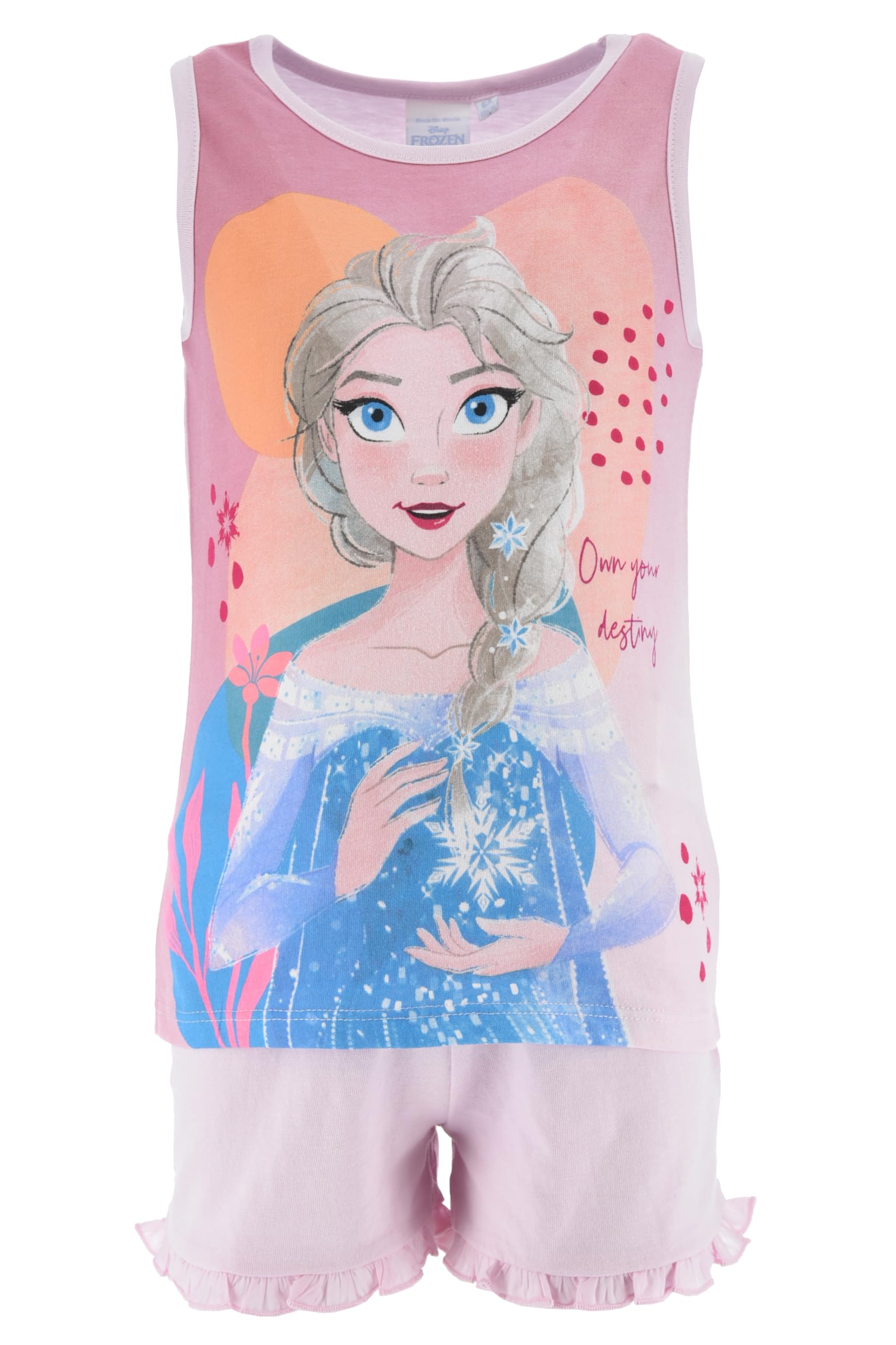 Disney Frozen Pijama para Niña, Conjunto 2 Piezas Diseño Reina Elsa Pijama Algodón Suave, Camiseta y Pantalón Corto, Tallas 3 a 8 Años