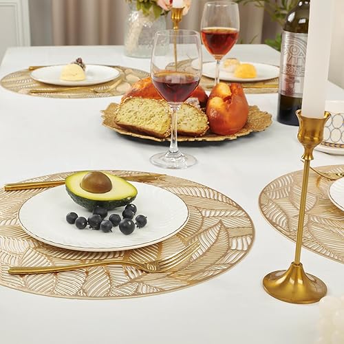 Miniatura 5 de U'Artlines Paquete de 12 manteles individuales redondos de vinilo prensado metálico, manteles individuales laminados con hojas laminadas,