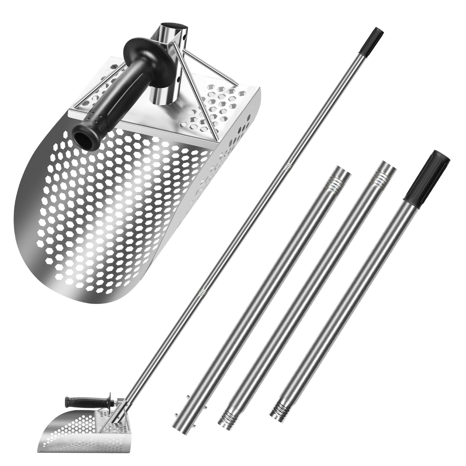 Axiqunel Sand Scoop Metal Detecting,Heavy Duty 304 Stainless Steel Metal Detecting Shovel for Metal Detector,Scoop Shovel with Long Steel Handle Pole Design, Detecting Scoop for Beach Treasure Hunting