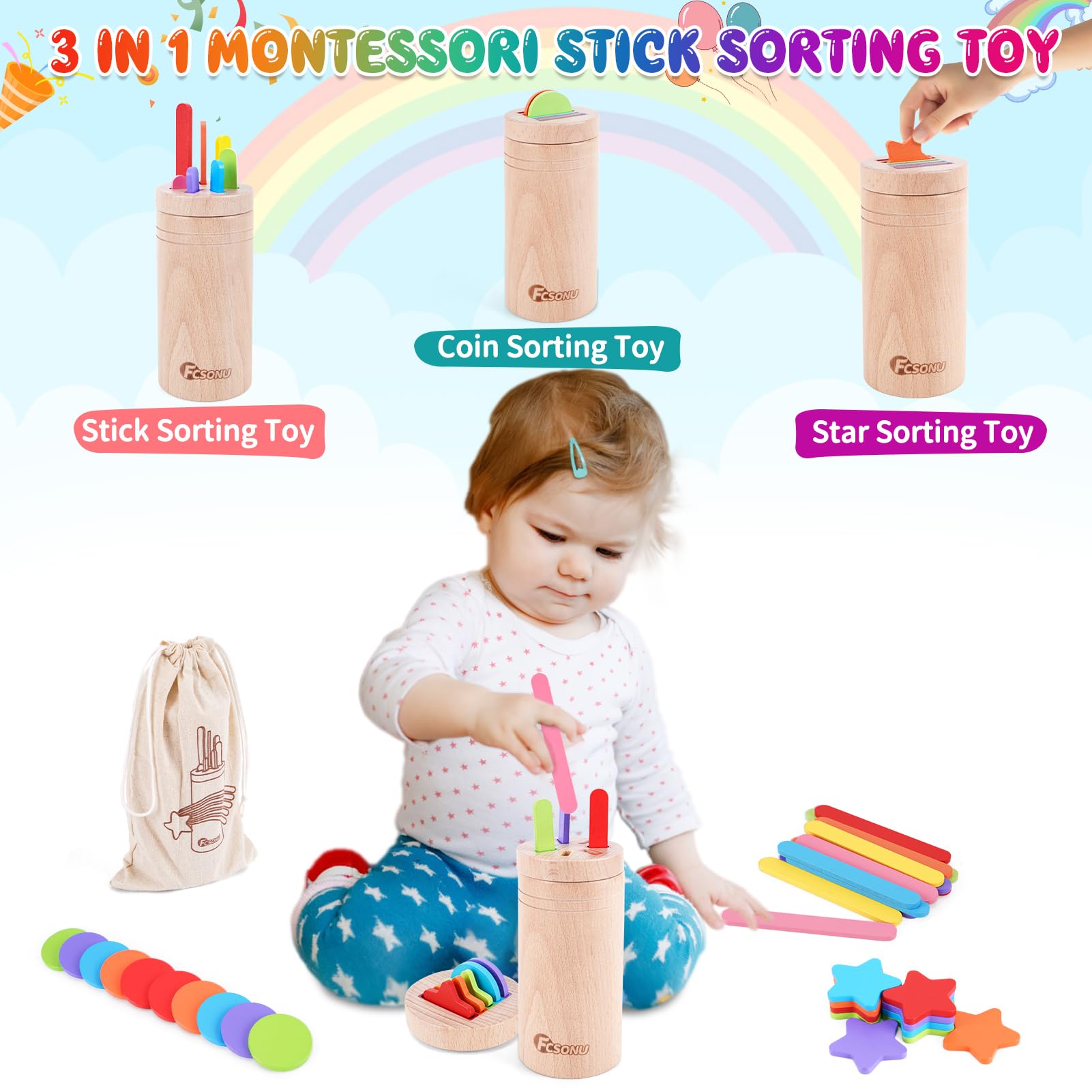 FCSONU Jouet Montessori Pour Enfants à Partir De 1, 2, 3 Ans, Garçons