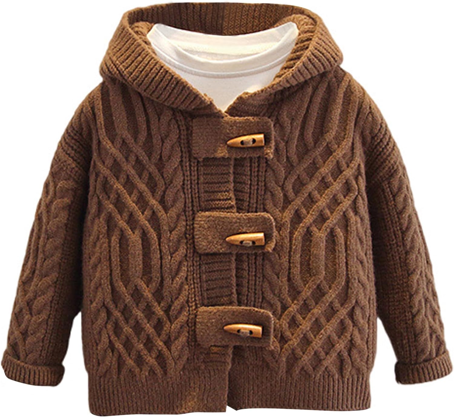 Boys Knit Cardigan Hood Cotton Long Sleeve Solid Sweater Casual Button Up Outerwear