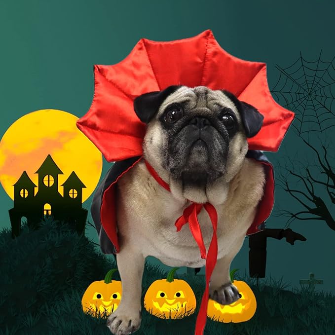 The Dog Cape Costume is a fun and adorable pet Halloween costume designed for small to medium-sized dogs and cats. This costume comes in the form of a vampire cloak or witch clothes, perfect for dressing up your furry friend for Halloween or any cosplay event. The funny and festive design of this costume will surely make your pet stand out at any Halloween party or event.
