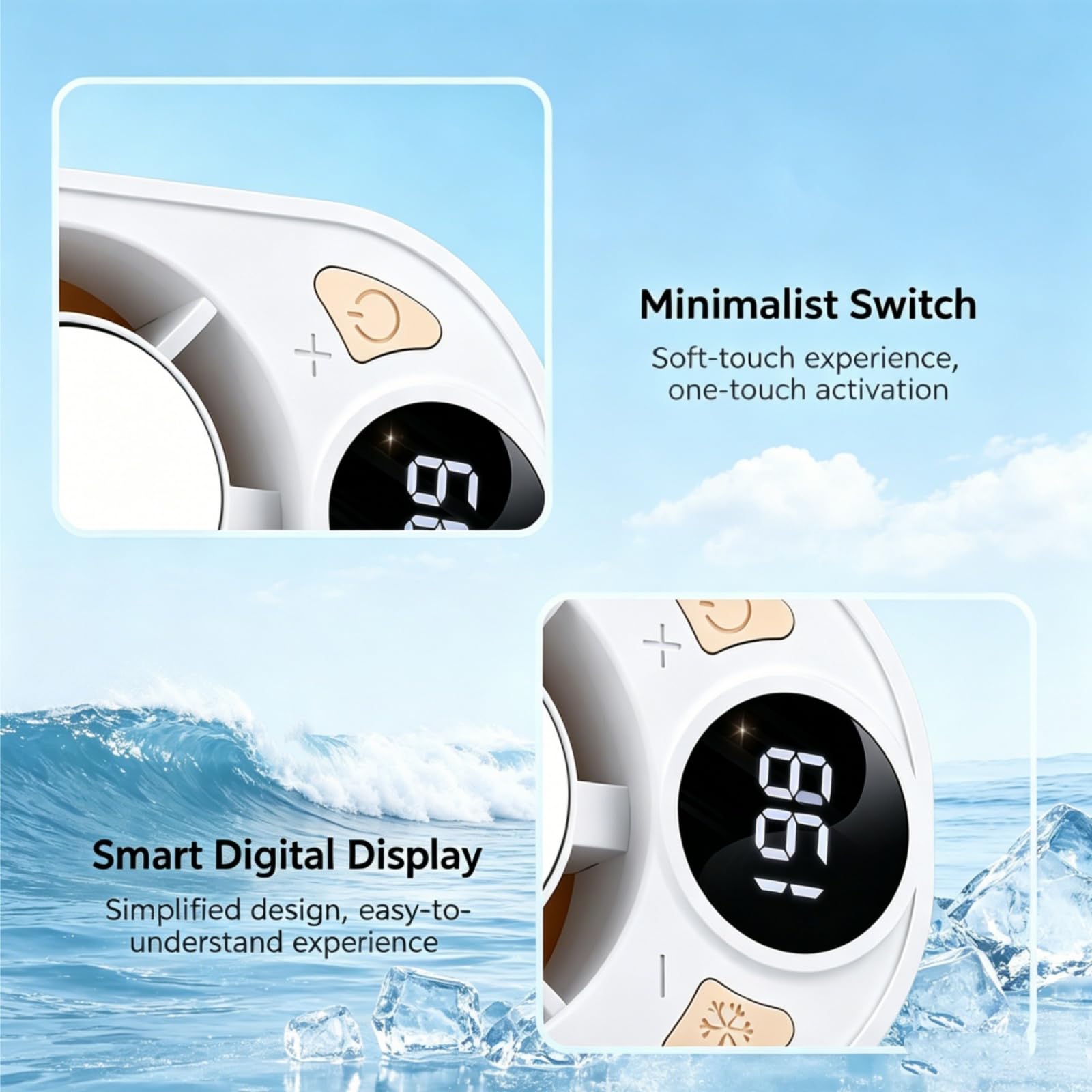 Ventilatore per aria condizionata con clip per auto, con display a LED, rotazione a 360°, velocità 199 e tecnologia semi raffreddamento, ricaricabile tramite USB, adatto per auto, lavoro, campeggio