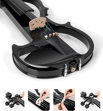 Vangoa Electric Violin 4/4 Full Size Silent Electronic Violin Fiddle, Black