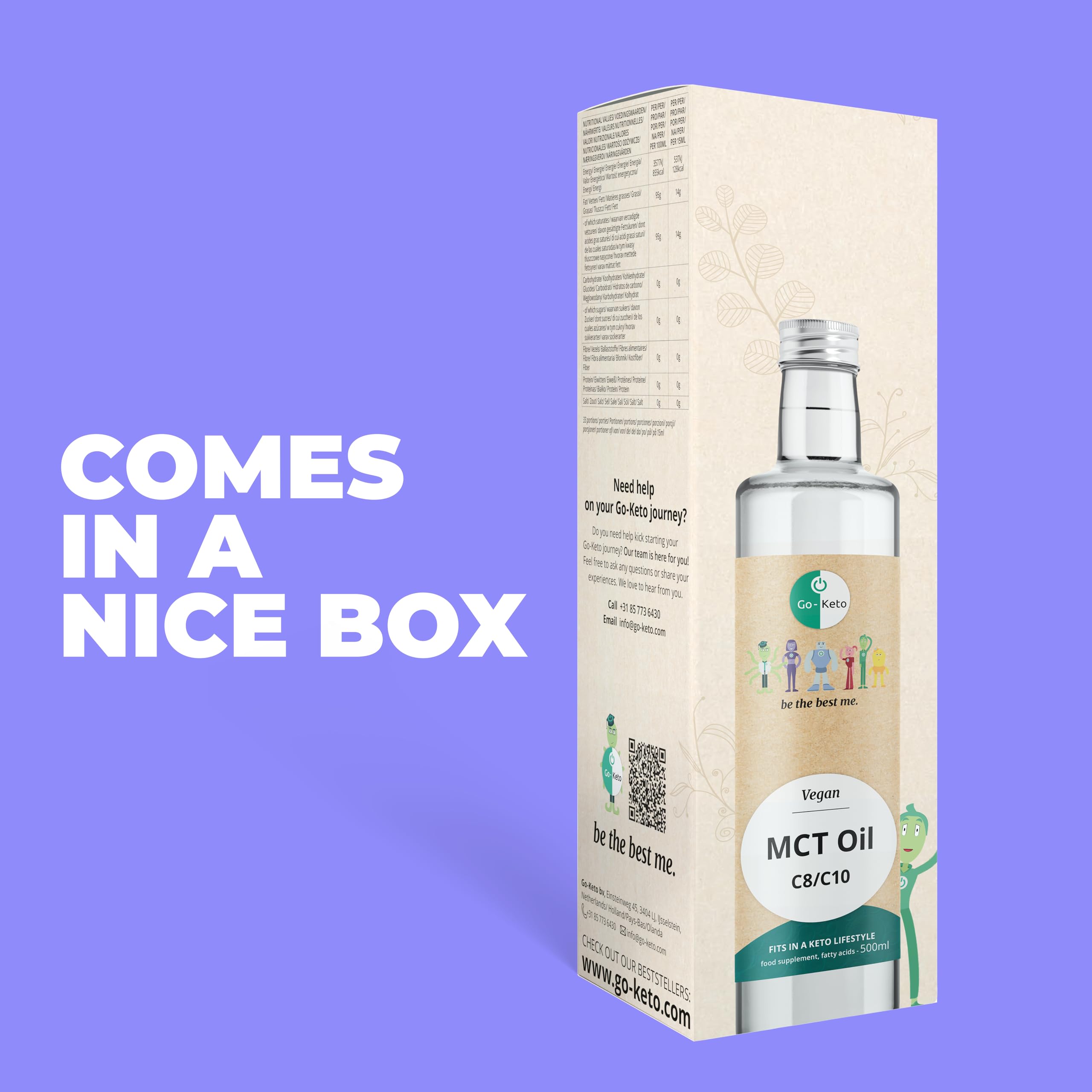 Go-Keto MCT Oil, 500 ml, Huile TCM premium C8/C10, 100% huile de coco, dans bouteille en verre, sans huile de palme, top pour le régime keto, pour un bulletproof coffee, Paléo, végane