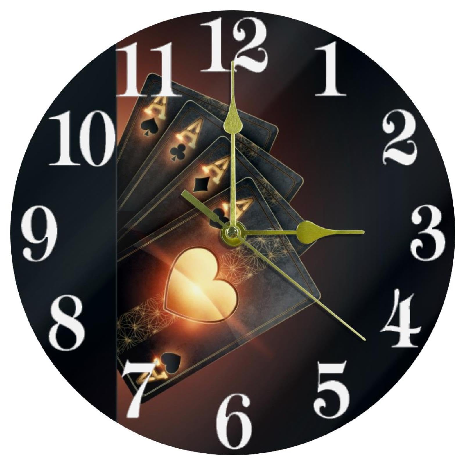 Horloge murale sans tic-tac dorée poker pour le calme