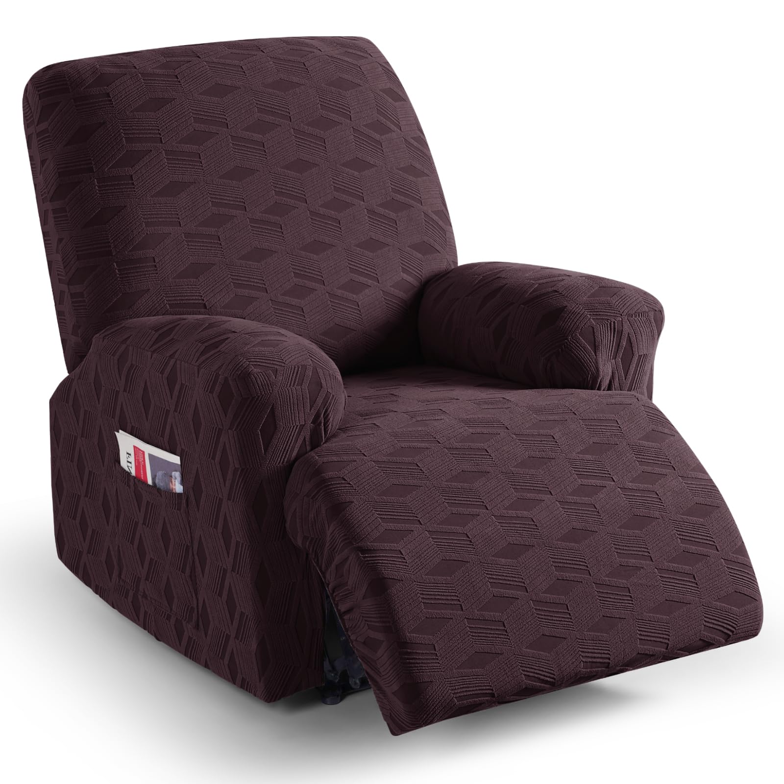 TAOCOCO Recliner Cover 3 Pieces Recliner Chair Covers, Stretch Jacquard Reclining Chair Cover, Furniture Protector Sofa Slipcovers Couch Covers with Elastic Bottom for Kids, Pets (Dark Coffee)
