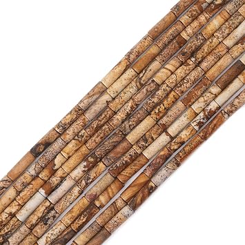 BEADIA Natural Brown Picture Jasper Tube Beads Cylinder 4x13mm 38cm/Strand Stone Beads for Jewelry Making