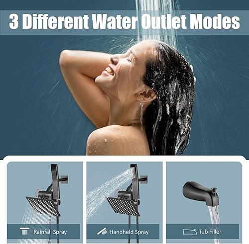 Vista 20 de Aolemi Juego de grifo de ducha con sistema de ducha rociador de mano, cabezal de lluvia individual y mango con boquilla de bañera, combo de válvula
