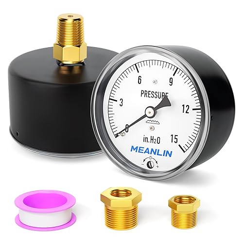 MEANLIN MEASURE Manómetro de baja presión tipo cápsula de diafragma H2O de 0-15 pulgadas NPT de 2-13 pulgadas, esfera de cara ajustable, con 14 x 12