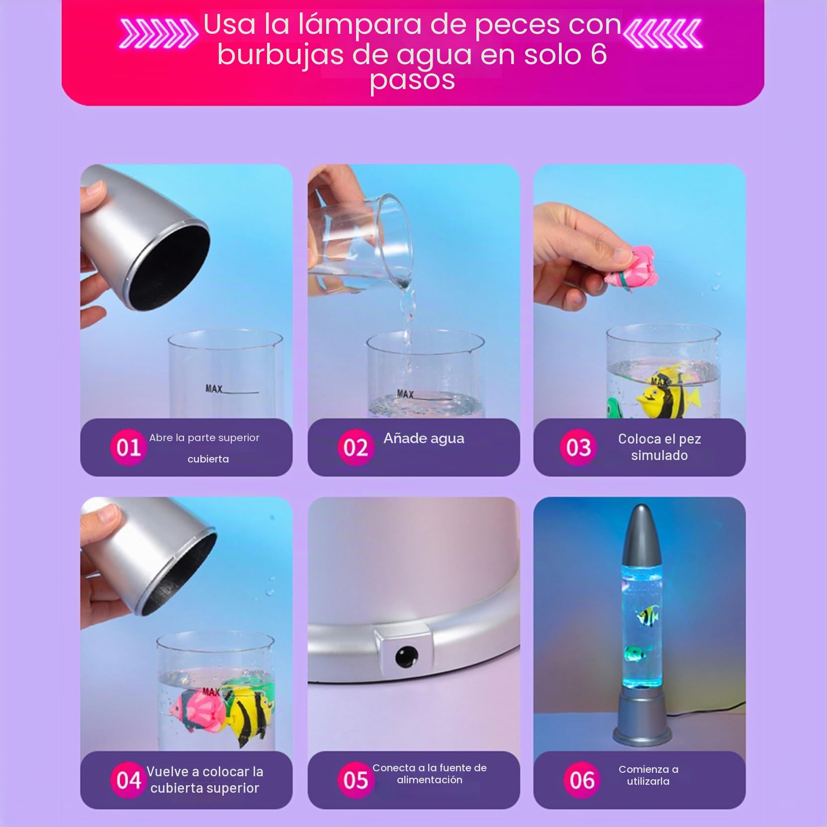 Lámpara de pie LED de fantasía en forma de tubo de pescado con 7 efectos de luz cambiantes de color y 3 peces falsos, luz nocturna para aliviar el estrés, lámpara sensorial calmante para el autismo y