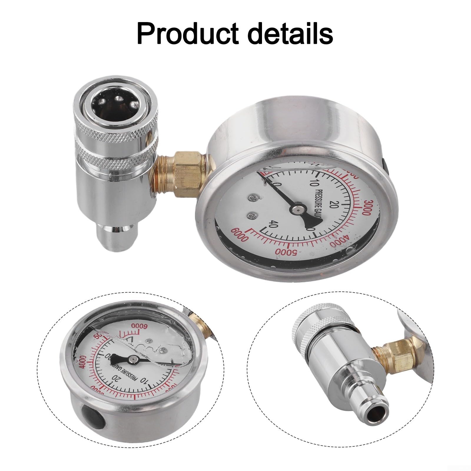 Rondella ad alta pressione Manometro 6000 PSI in acciaio inox 3/8 pollici attacco rapido accessori per lavaggio auto, dispositivo di pulizia manometro misurazione della pressione strumento di