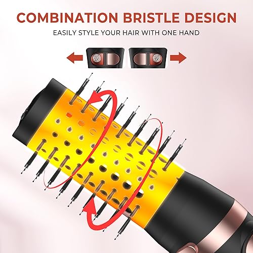 Miniatura 9 de Cepillo de secado de pelo giratorio 2 en 1, juego de cepillos térmicos con rotación automática de 360, secado rápido, ajustes de múltiples