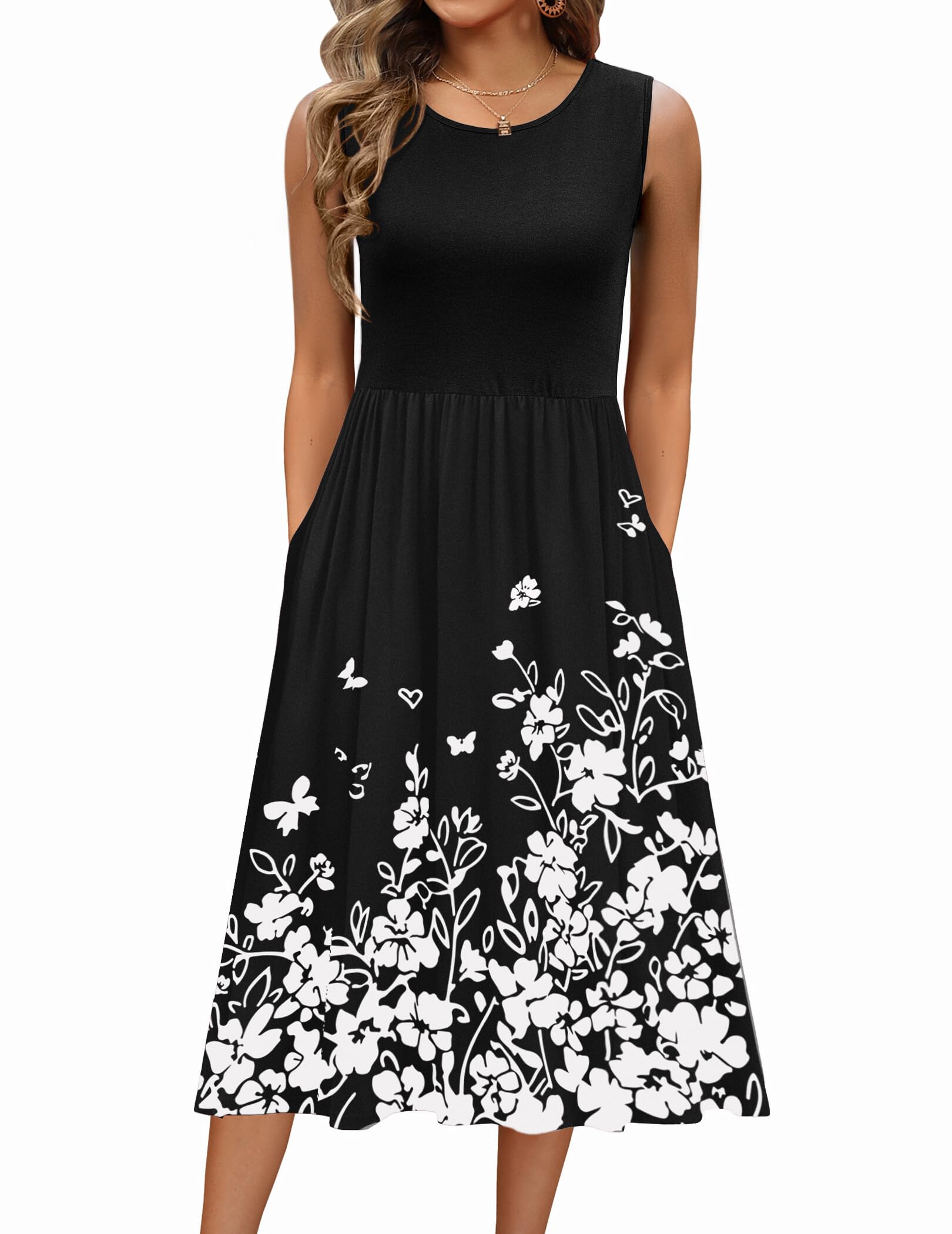 Zeagoo Women's Summer Tank Midi Dress with Pockets Floral Sleeveless A-Line Casual Loose T-Shirt Dresses Beach Sundress 2026