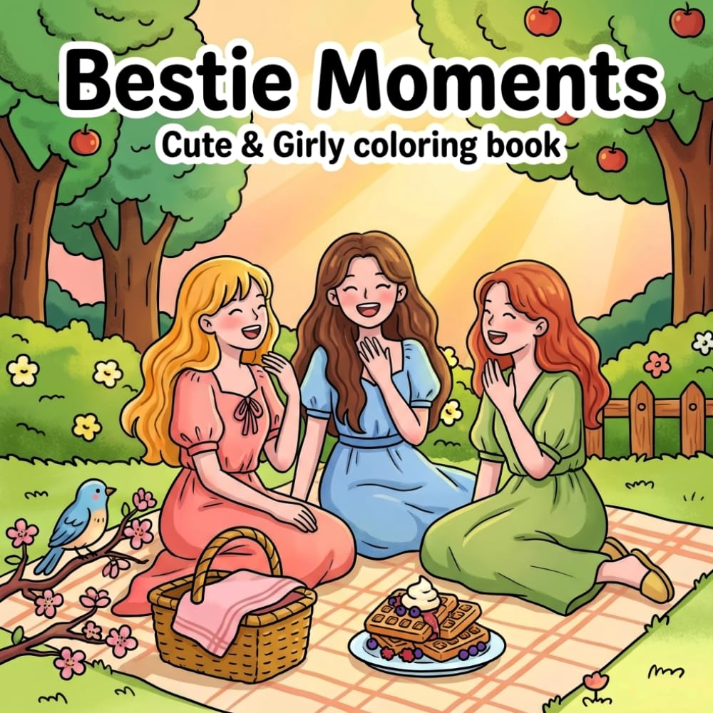 Bestie Moments: Cute & Girly Coloring Book for Teens & Adults | Fun Friendship-Themed Pages, Kawaii Style, Relaxing & Stress Relief Art: A Sweet & ... of Adorable Best Friend Scenes, Fashion, Fun.