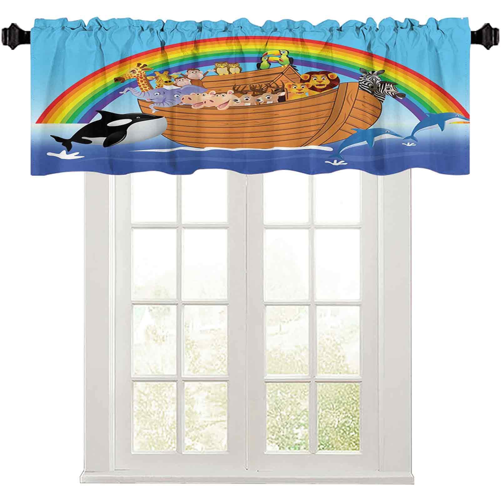 LIGUTARS Window Valances, 36" W x 18" L Noahs Ark with Funny Animals Dolphins Swimming Artistic Design L Curtain Valance for Kitchen Bedroom Decor