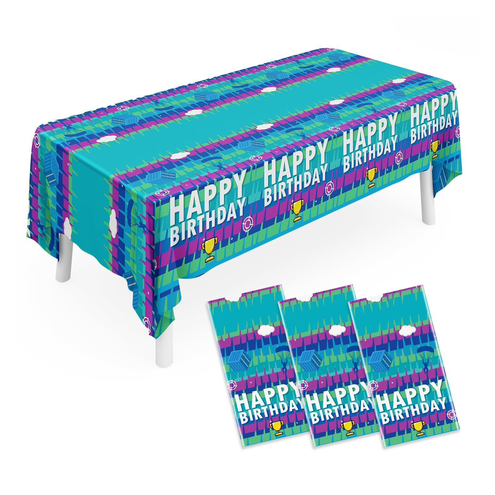 JVORFDG 3pcs Video Games Theme Party Tablecloth Party Plastic Disposable Rectangular Watercolor Video Games Table Cover Kids Boys Birthday Decorations