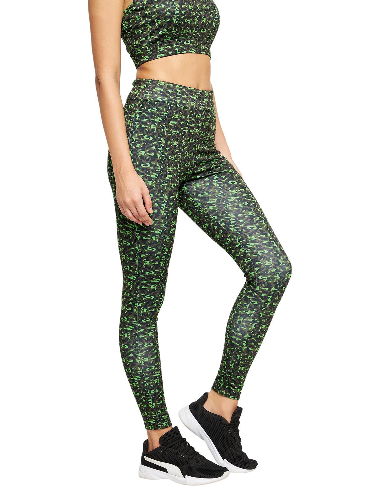 Clovia Damskie rajstopy z nadrukiem Snug Fit Active z wysokim stanem