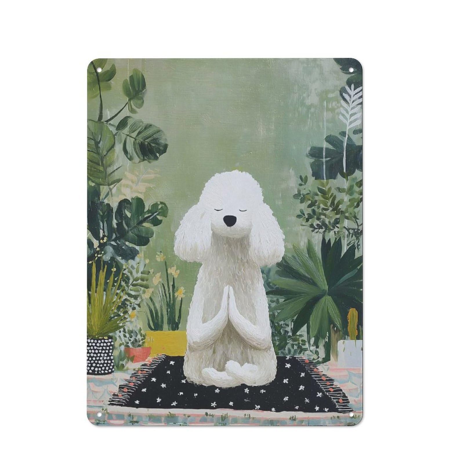 Junmoney Style-3 Garden Style Meditating Poodle In A Garden Painting Tin Sign 40X30cm, Porch Wall Decor For Patio Bar, Workshop, Shed Or Kitchen