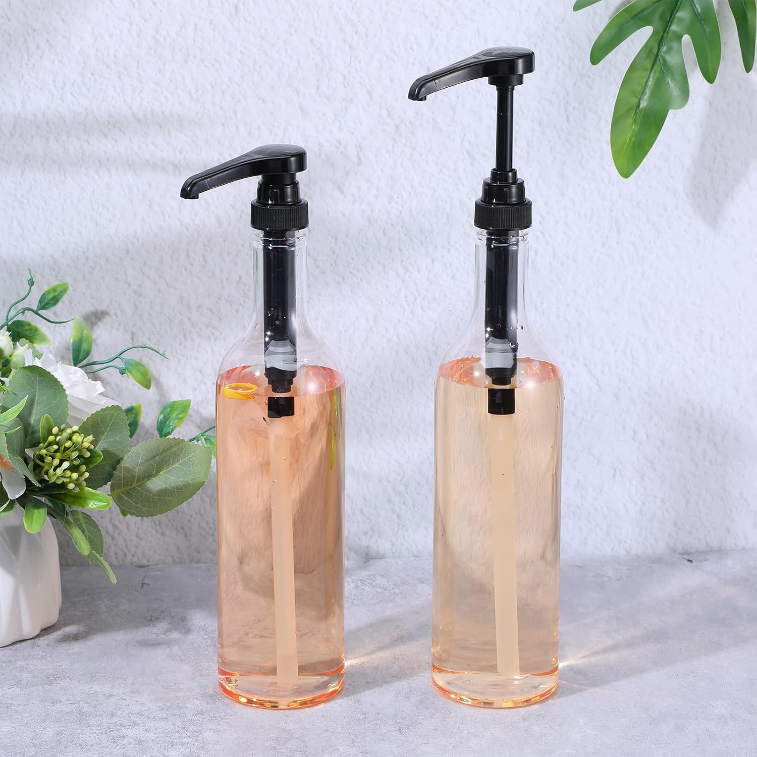 6 Pcs 25 oz Syrup Bottles with Pump Long Neck Bottles Plastic Syrup Pump Dispenser for Coffee Bar Accessories Home Party