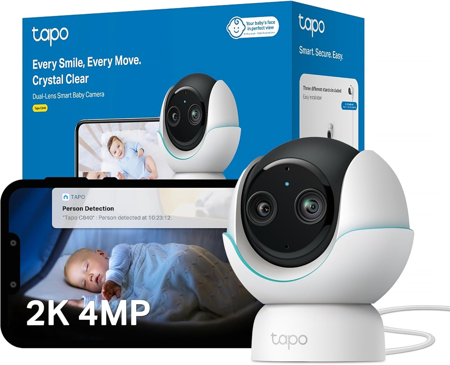 Tapo C840 2K 4MP Dual-Lens Baby Monitor,360° Baby Tracking​ Security Camera, HD Night Vision,AI Detection Indoor Cameras House Security,Sleep Analy