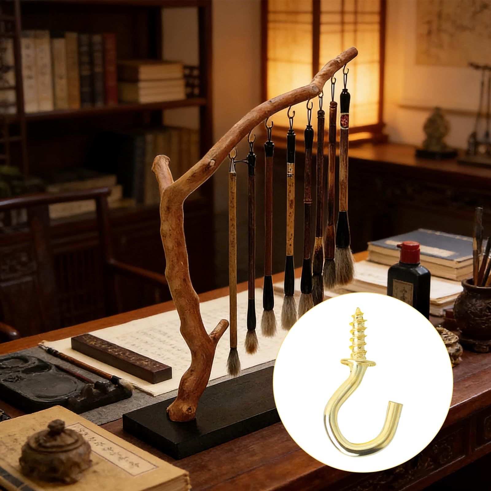 100 Pezzi Piccoli Ganci da Avvitare con Scatola Gold Tree Hooks da 1/2 Pollice Set Ganci Dorati da Avvitare Small Screw Hooks per Appendere Piante da Giardino Arte Cucina Uffici