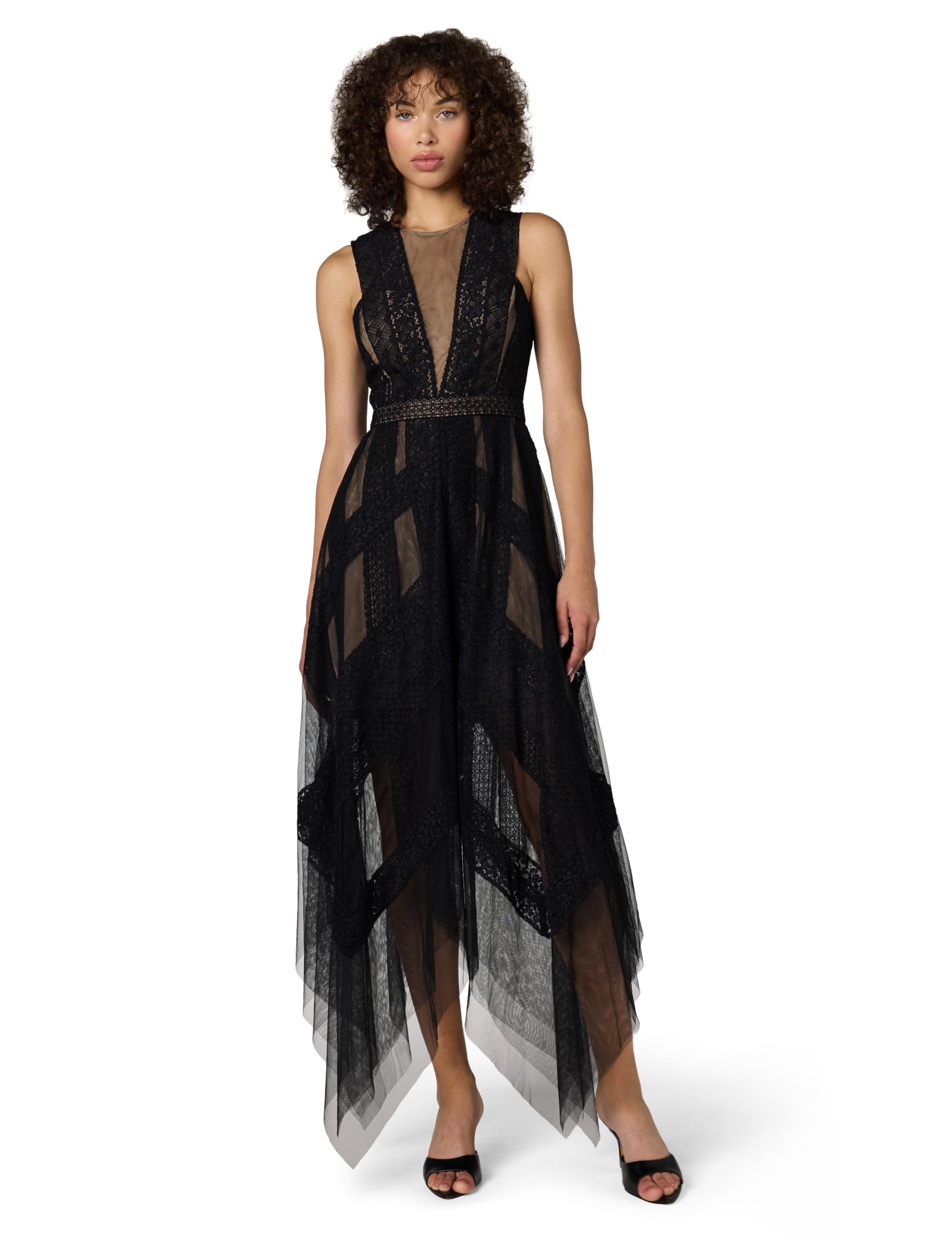 BCBGMAXAZRIA Womens Flowy Lace Cocktail Dress