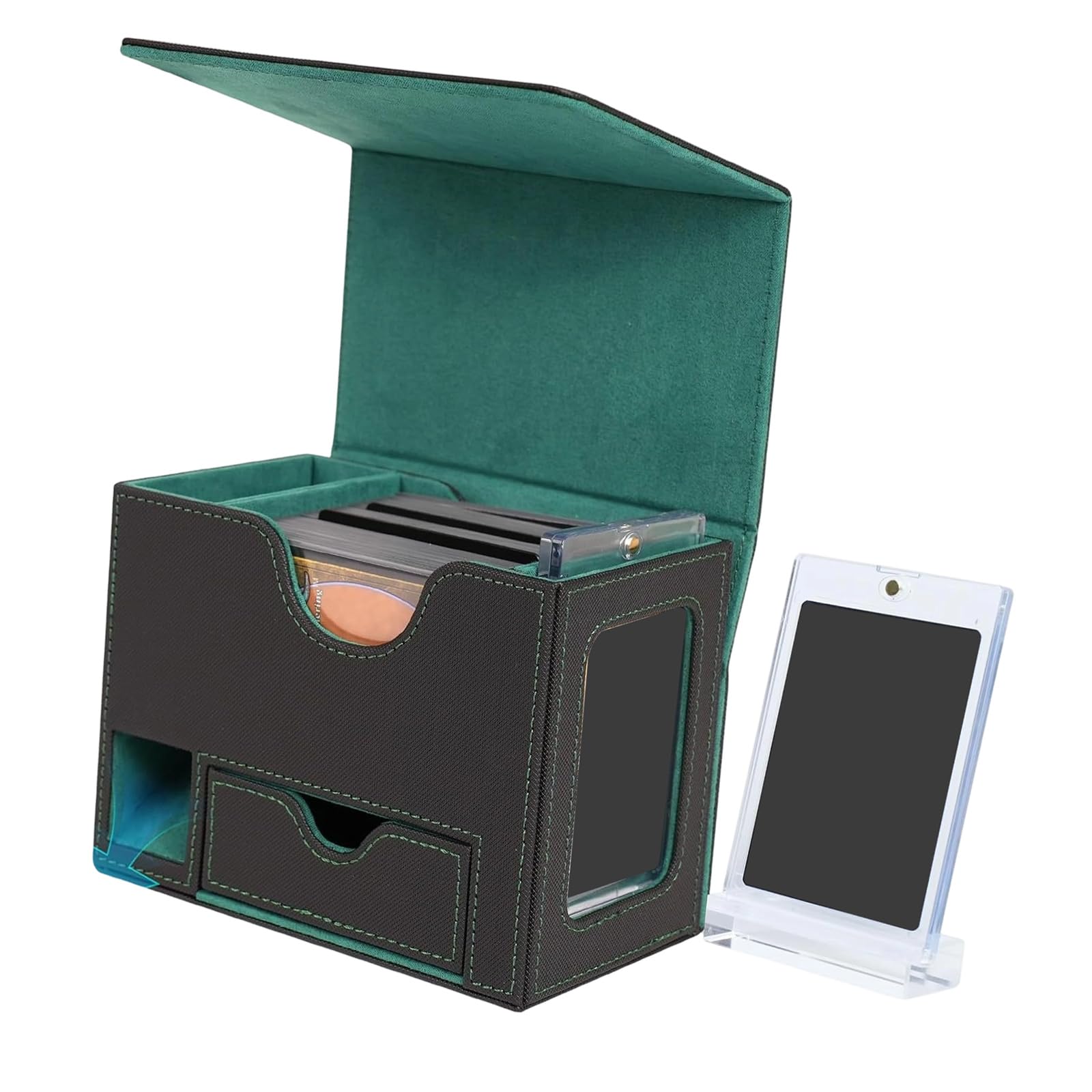 Hsioluted Excellent PU Leather Card Storage Box Holds More Than 100 Double Sleeved Cards for Game Enthusiasts Wide Mouth Card Box