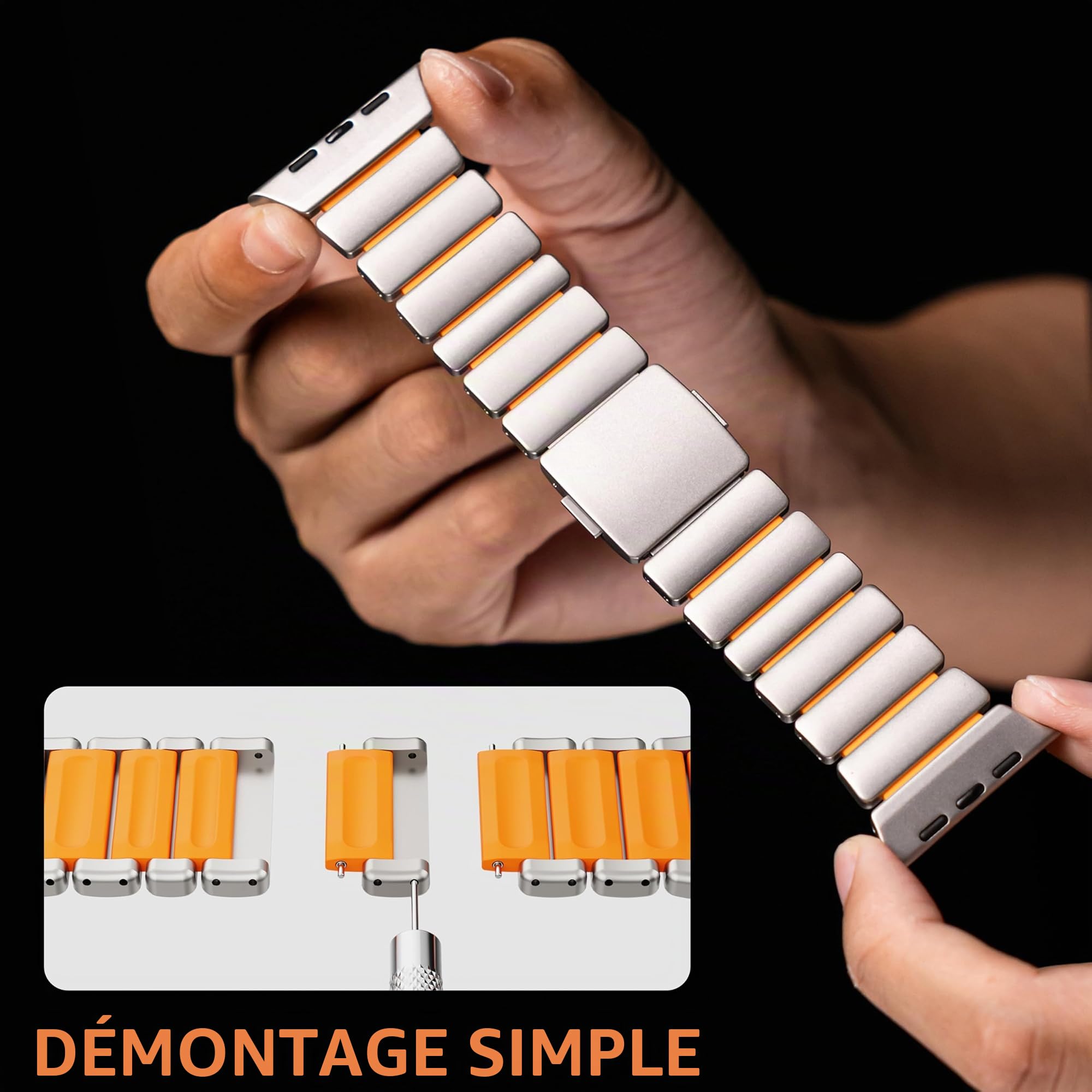 Bracelet double couche en silicone titane de luxe compatible avec Apple Watch Band Ultra 3/2/1 49 mm, 46 mm, 45 mm, 44 mm, 42 mm - Bracelet en métal avec fermoir magnétique pour iWatch Series 11