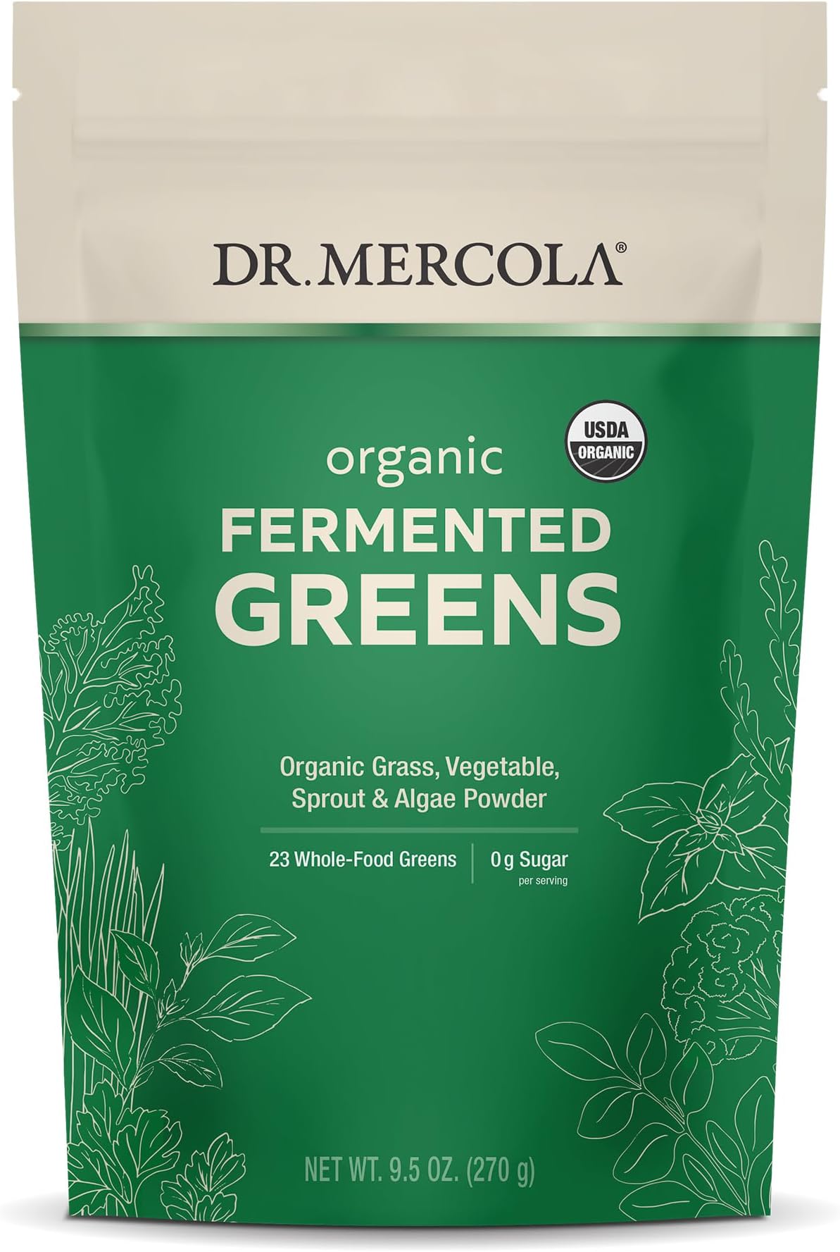 Dr. Mercola, Organic Fermented Greens, 9.5 oz (270 g), 90 Servings, Certifed Organic, Non GMO, Soy-Free and USDA Organic
