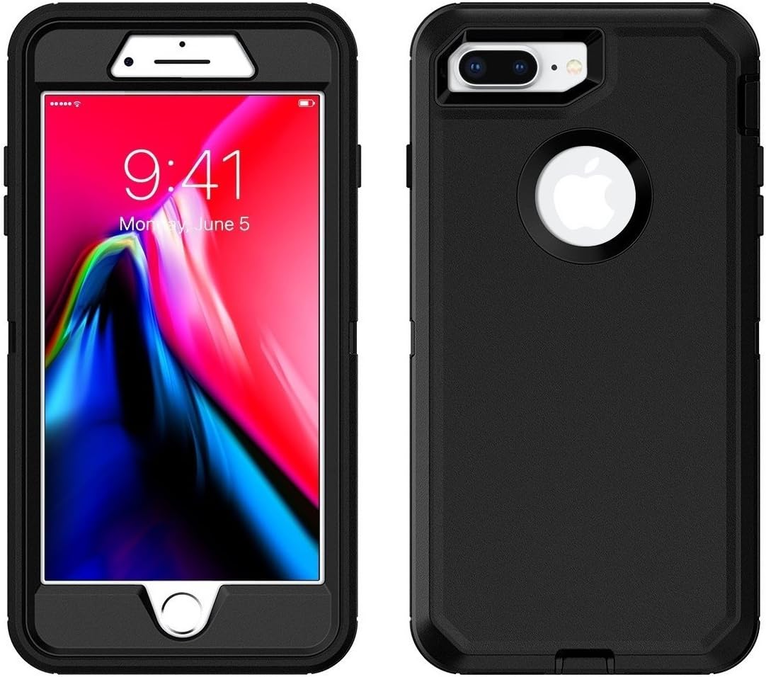 ECL USA The Eagle Case for iPhone 7 Plus and iPhone 8 Plus Case Cover with Belt Clip Kickstand Holster and Built-in Screen Protector (Plus ONLY)(Black/Black)