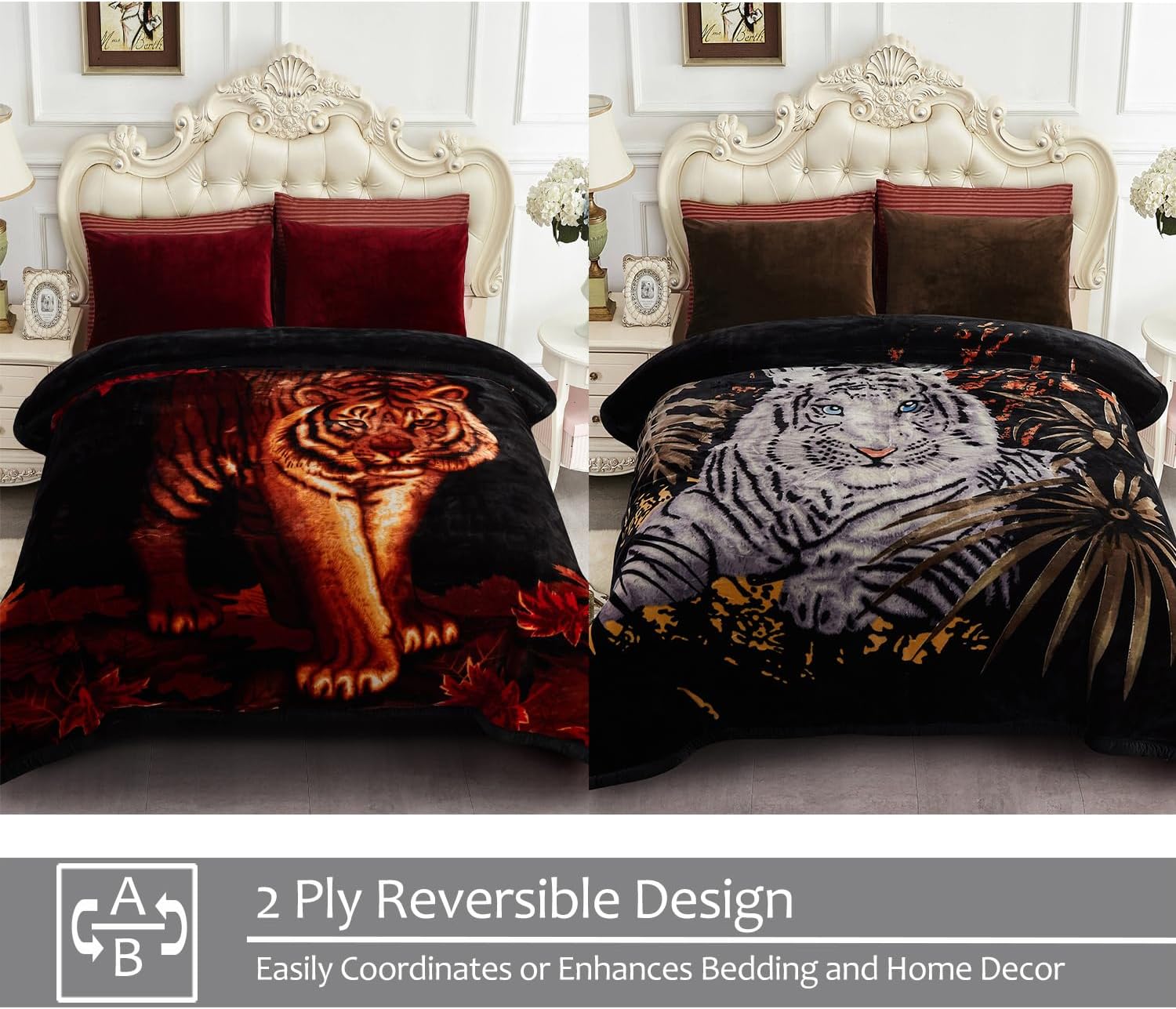 JYK Flannel Fleece Blanket King Size 85" x 93", 10 LB Heavy Korean Style Mink Blanket, Thick Winter Bed Blankets, 2 Ply Printed Raschel Bed Blanket, Tiger Design - Image 2