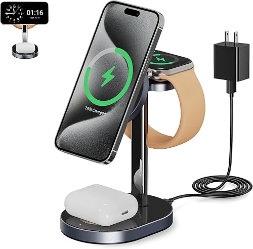 Estación de carga 3 en 1 para iPhone, cargador inalámbrico S25 para iPhone 15, 14, 13, 12, 11 X Pro Max, AirPods 2 y 3 y Pro, soporte de carga para