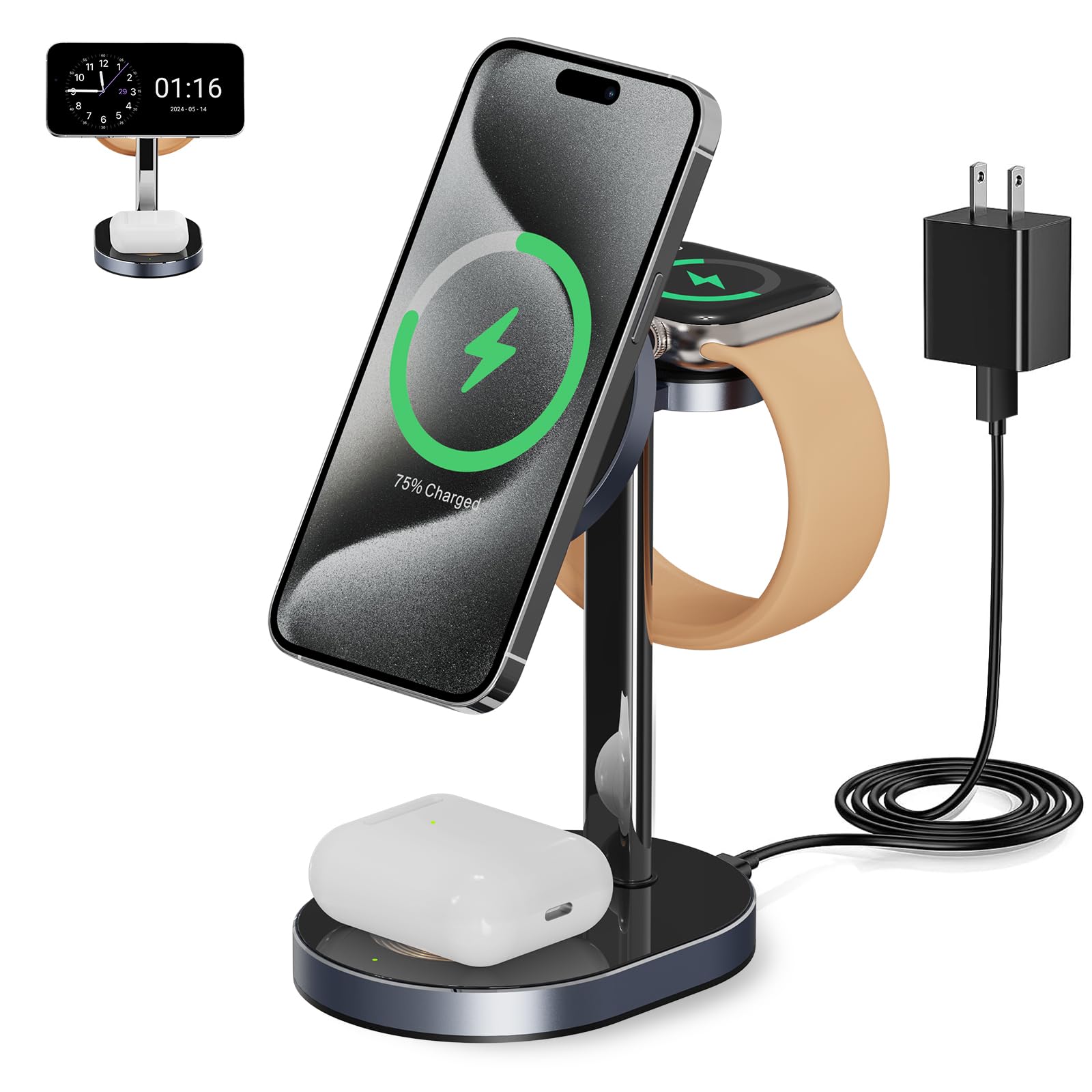 Amazon.co.jp: Appleデバイス用3イン1充電ステーション Mag-Safe用充電