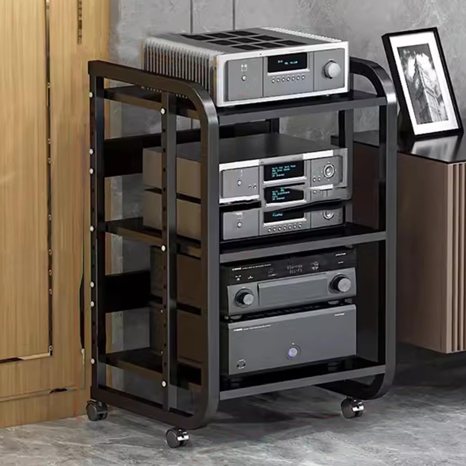 に*き様 美品 DENON ARC-200BK オーディオラック キャビネット Amazon.co.jp: 4段家具メディアラック DVD CDプレーヤースタンド