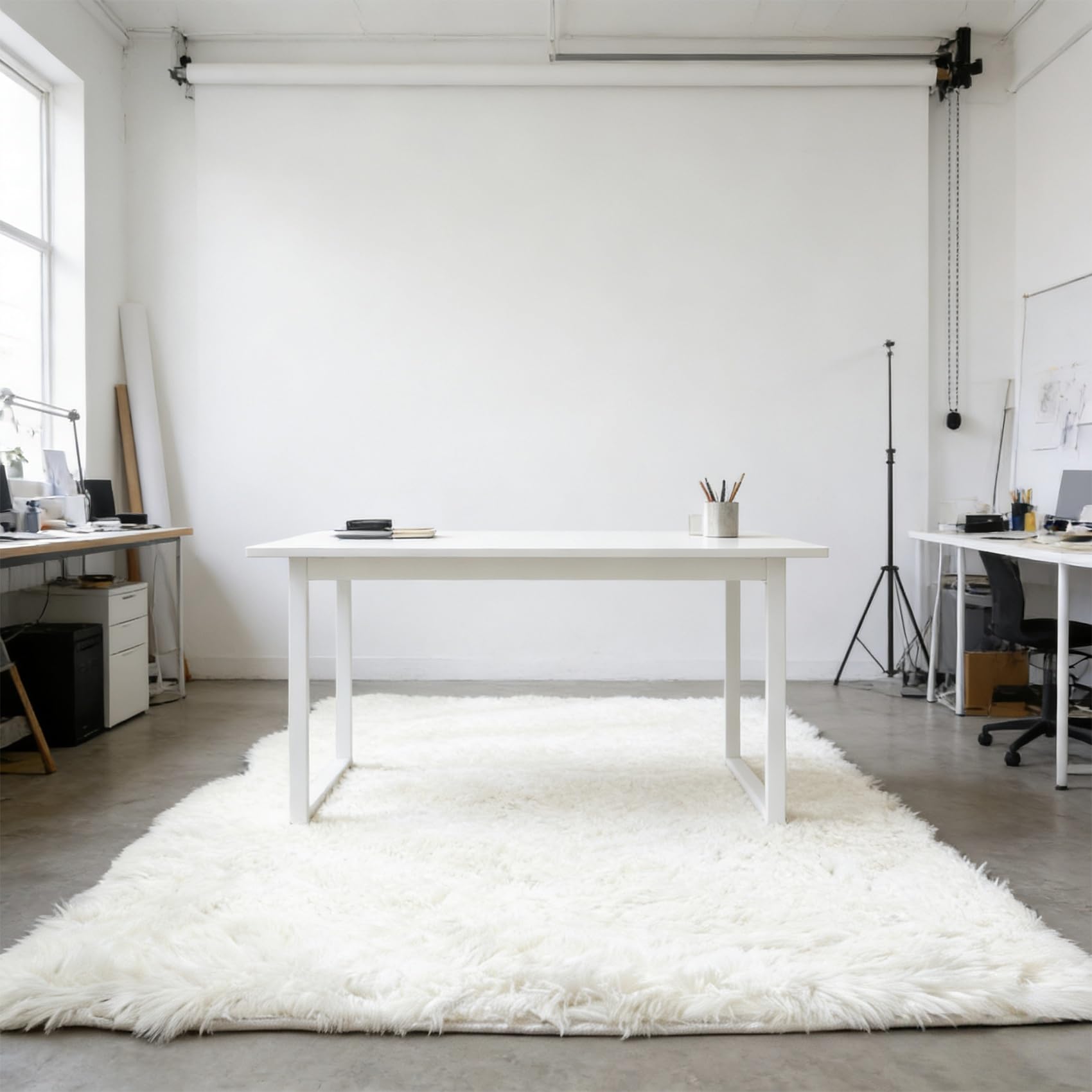 Tapis élégant blanc à poils longs 196 x 90 cm texture premium