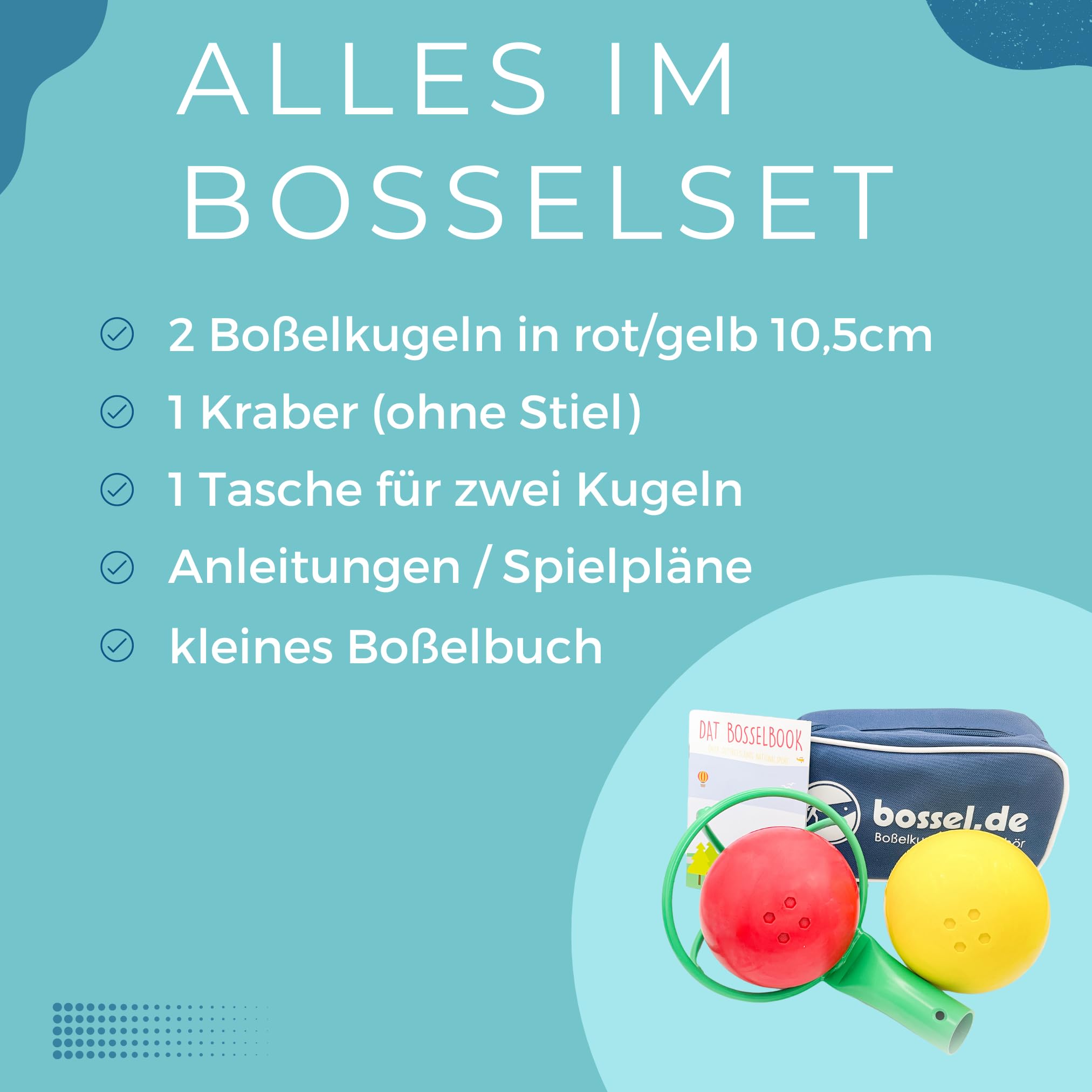 Carls Boßelset Boßelkugeln 2 Stück, Kraber und Tasche (gelb/rot)