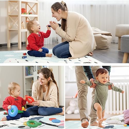 Miniatura 7 de MEM Tapete de juego para bebés de 71 x 59 pulgadas, tapete de juego plegable para bebé, tapete de juego reversible de espuma impermeable para bebés