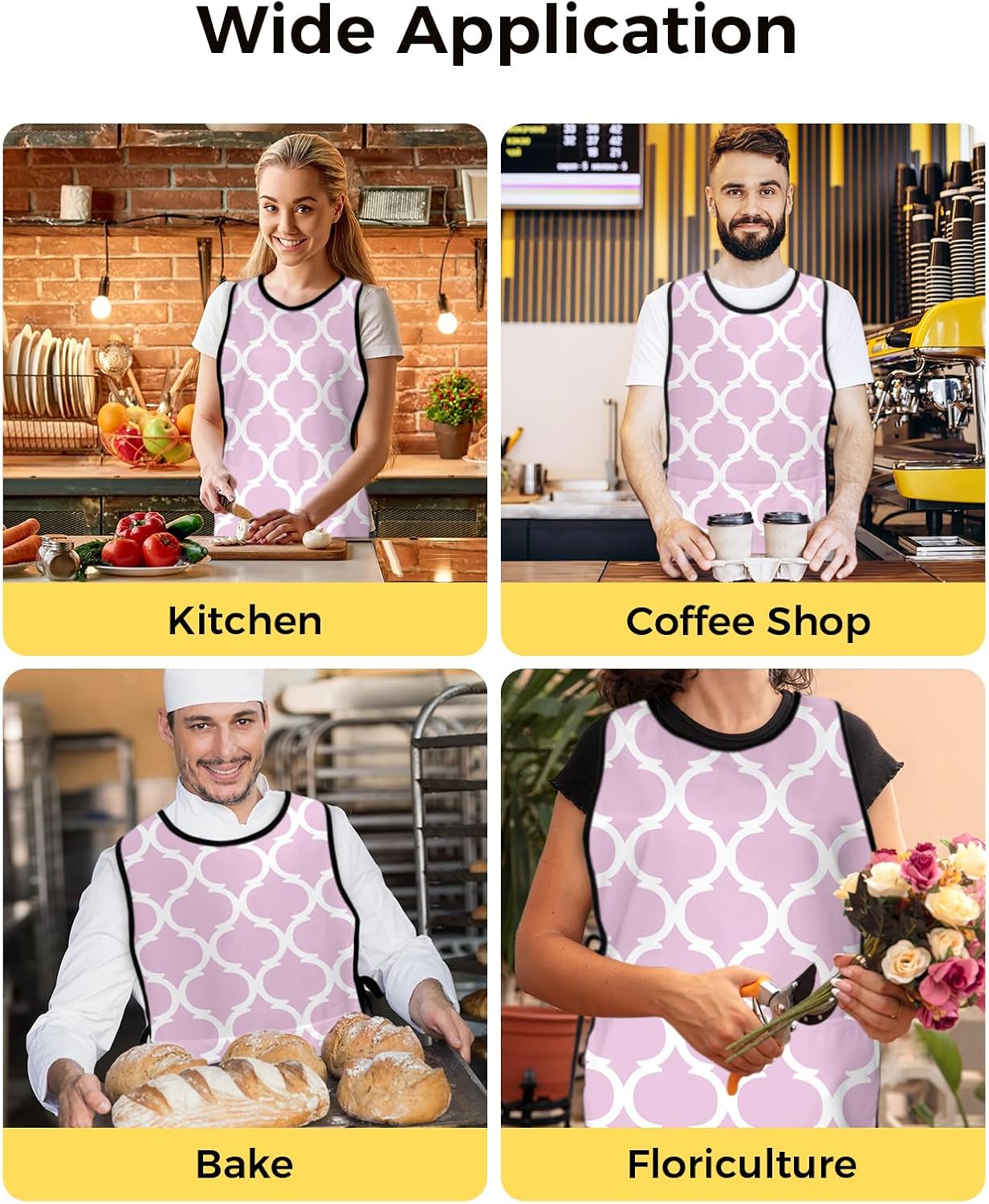Unisex Cobbler Apron with 2 Pockets, Geometric Moroccan Pink Pattern Waterproof Vest Kitchen Chef Apron, Smock Apron Vest Cobbler Aprons for Women Men, 2 Pack, 20” x 27.5”