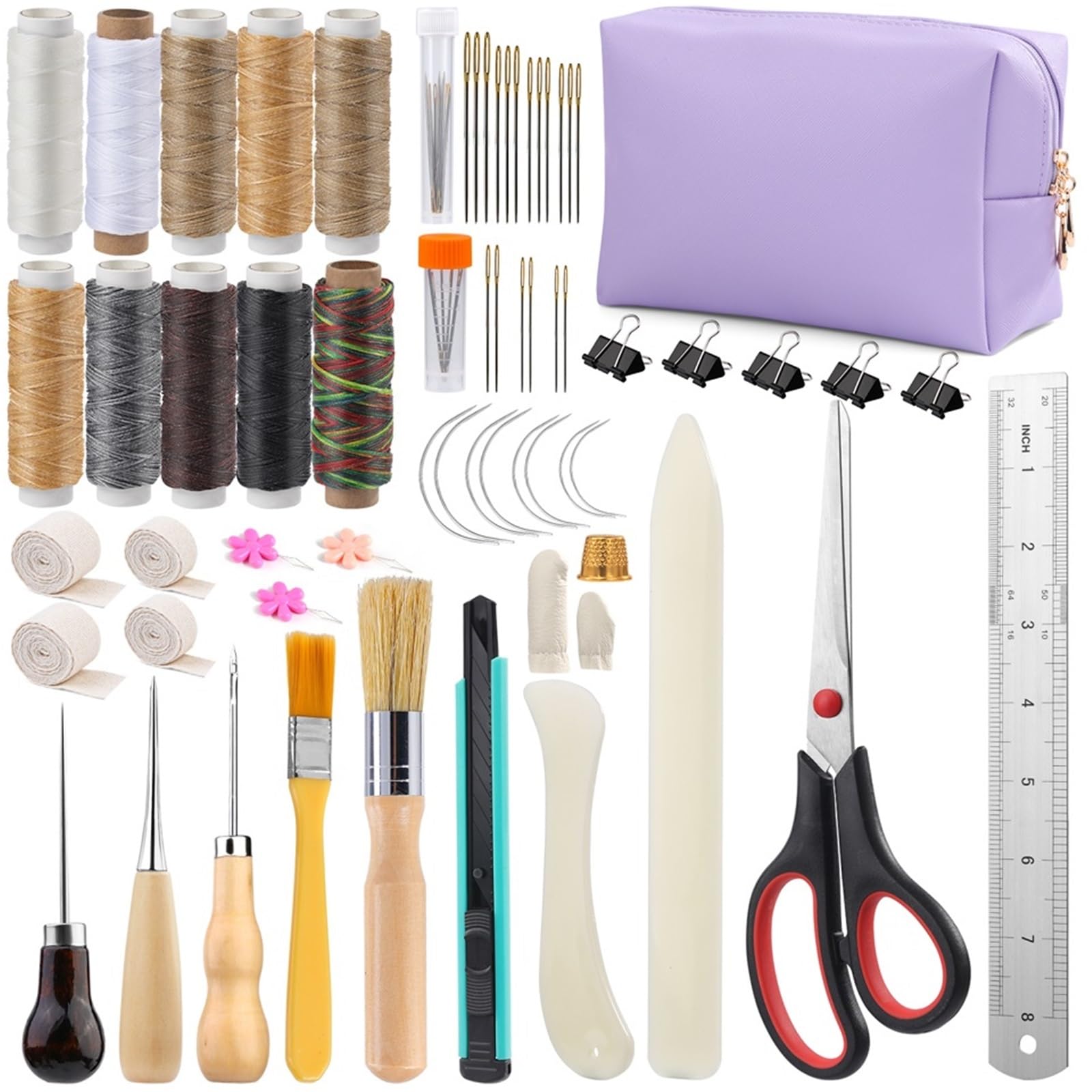 YDYAENIO Kit de 59 herramientas encuadernación manual for principiantes, con 10 hilos encerados y agujas coser for papel